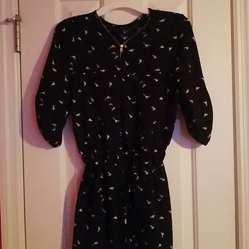 Juniors medium Iris black dress with fancy birds
